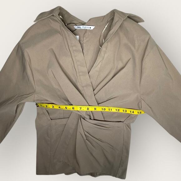 NWT | Zara | Asymmetrical Twist Front Blouse | Taupe | Size S - Picture 10 of 14